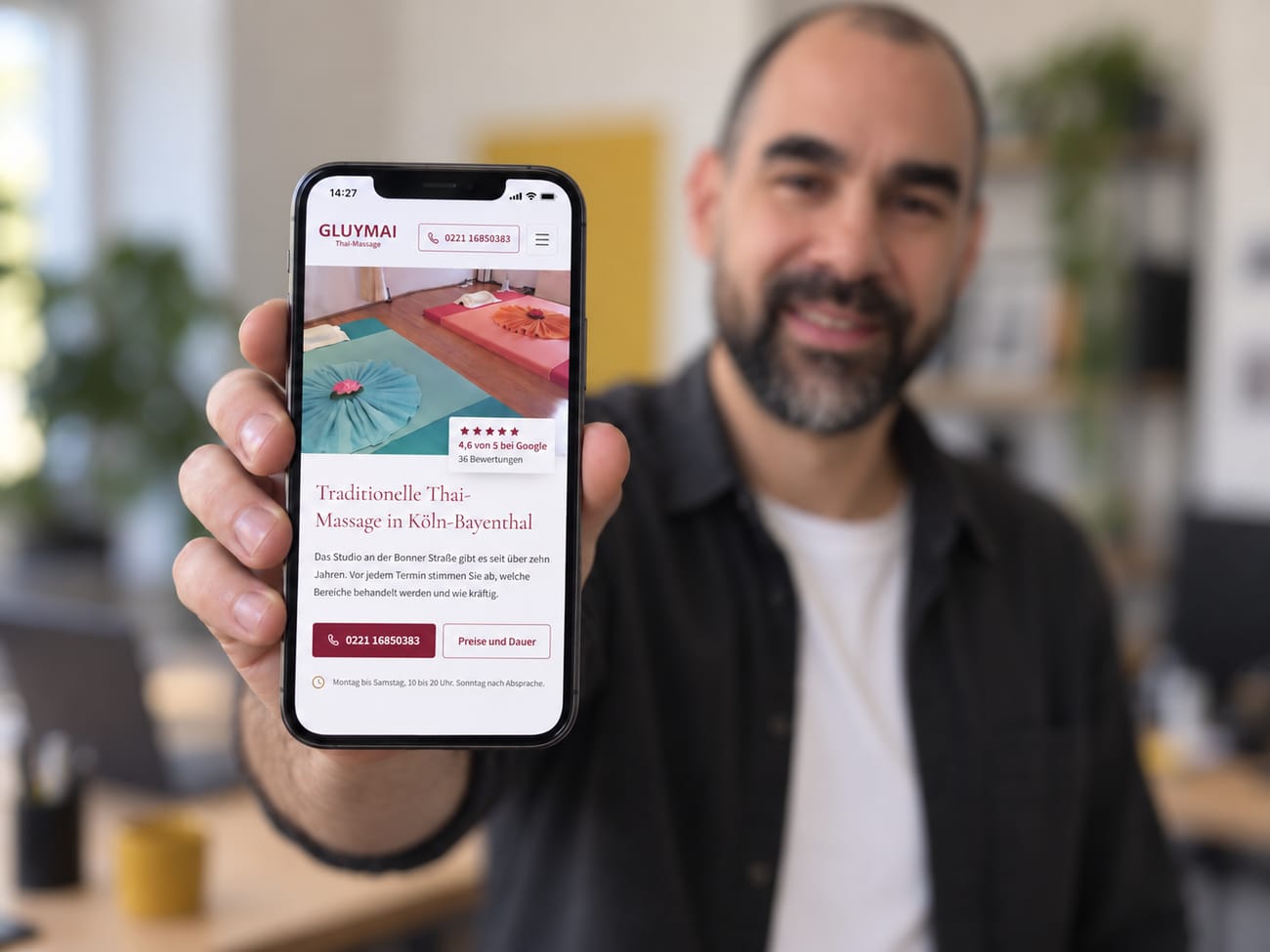 Startseite der Website GLUYMAI Thai-Massage in Köln-Bayenthal.